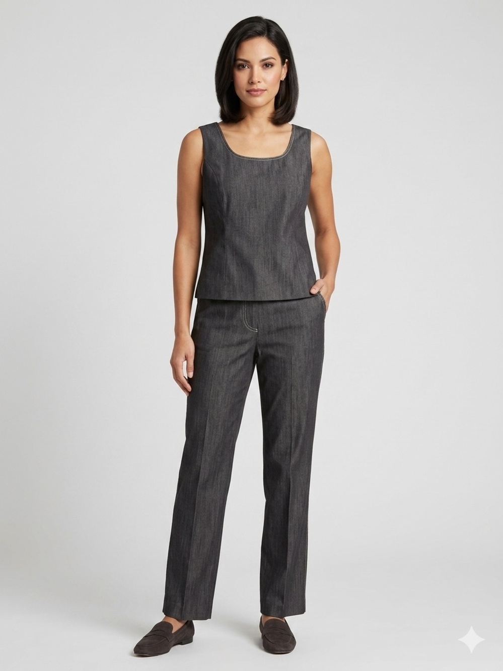 Vintage Kasper 2-Piece Denim Chambray Pant Suit Set - Women's Size 14